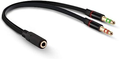 KH AUX Cable 0.2 m 3.5mm Headphone for Computer Female to 2 Dual Male Mic Splitter Cable(Compatible with Laptop, Black, One Cable)