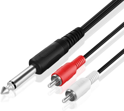 GADGEETI AUX Cable 15 m Mono Jack 6.3mm Male/P38Mono Plug to Composite Audio 2 RCA Male Cable, 1.5m Audio Cable(Compatible with Amplifier, Home theater, Music system, Black)