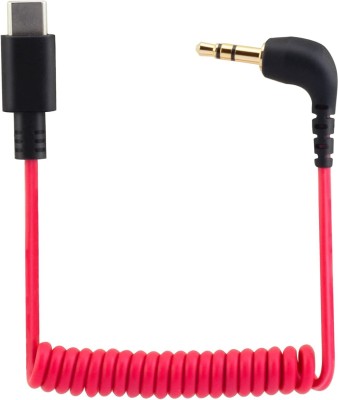 ELFOG AUX Cable 0.17 m Premium Red Spring Coiled Microphone Cable: 3.5mm TRS to Type-C(Compatible with Smartphones, Tablets, Computers with Type C ports, Other Type C compatible devices, Red, One Cable)
