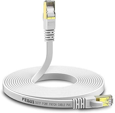 Fedus Ethernet Cable 40 m Cat7 Ethernet Cable, Pure Copper Flat RJ45 LAN Cable Cable 10 Gigabit 600MHZ Patch Network Cable(Compatible with Laptop, Modem, PC, Router, Television, White, One Cable)