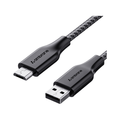 Ambrane Micro USB Cable 3 A 1.5 m RCM-15(Compatible with Smartphones, Black, One Cable, USB Type A To Micro USB, 20 W)