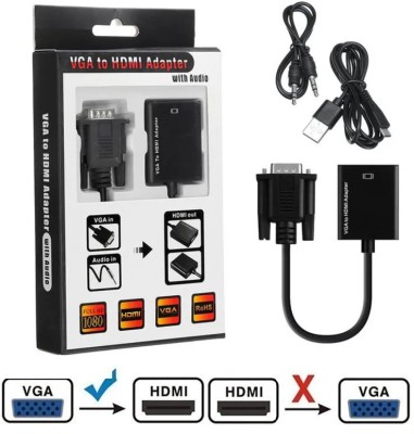 BALRAMA  TV-out Cable VGA Male to HDMI Female 3.5MM Audio Jack VGA to HDMI Audio Converter Adapter(Black, For Computer)