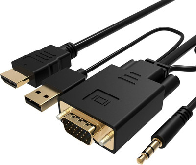 VOOCME HDMI Cable 1.8 m VGA to HDMI Cable 6Ft, VGA to HDMI Adapter with USB Power and Audio(Compatible with Computer, Laptop, Black, One Cable)