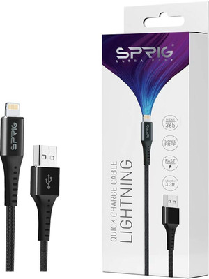 Sprig Lightning Cable 3 A 1 m Nylon Braided Charging Cable IPHN-NB-3A-B-1(Compatible with iPhone 12 pro max, iPhone SE, iPhone XR, iPhone series, Black, One Cable)