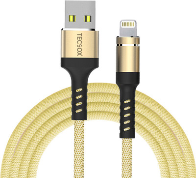 TecSox Lightning Cable 1 m Braided TecWire Lightning End Braided Fast Charging Cable Compatible for-iPhone with MFI Certified (1 Meter)(Compatible with Apple iPhone/ iPad/ Apple Devices, Syncing All Data, Gold, One Cable)
