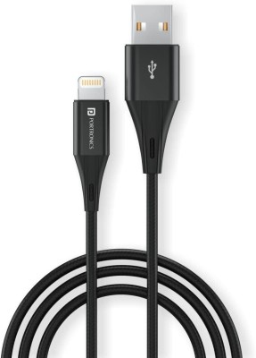 Portronics Lightning Cable 2 A 1 m Konnect B+ 8 Pin Usb Cable 3.0Amp Output with Charge & Data Sync with 1m (Black)(Compatible with 8 PIN DEVICES, Black, One Cable)