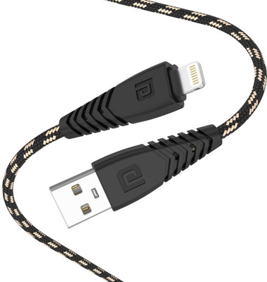 Portronics Lightning Cable 3 A 2 m Konnect Spydr with Fast Data Sync(Compatible with Smartphones, Black, One Cable)