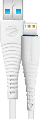 ZEBRONICS Lightning Cable 2 A 1 m Zeb-ULC101(Compatible with I Phone, White, One Cable)