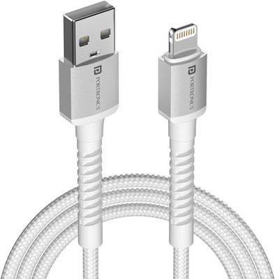 Portronics Lightning Cable 3 A 1 m Konenct X USB to 8 PIN Fast Charging with 1M Length(Compatible with Smartphones, White, One Cable)