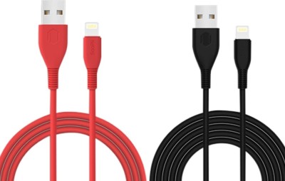 Soopii Lightning Cable 3 A 1 m High Quality TPU Pack of 2 Lightning Cable for Apple iphone cable(Compatible with Apple, Micro, Type C, MP3 / MP4 Player, Mobile Phone, Red, Black, Pack of: 2)