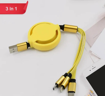 5SUPREME Lightning Cable 3 m foldable cable 3 in 1 Charging Data Cable High Speed awq12(Compatible with Multi - Text, Multicolor, One Cable)