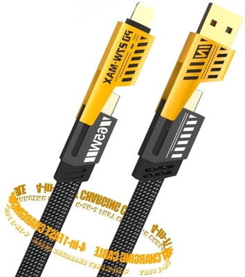 snowbudy Lightning Cable 1 m wholesale freeshipping Hot Sale 1.0M-1.5M Cell phone 4 in 1 braided charger micro type-c IOS Usb cable quick fast charger cable(Compatible with Laptop, Smartphone, Laptop, Tablet, Yellow Grey, One Cable)