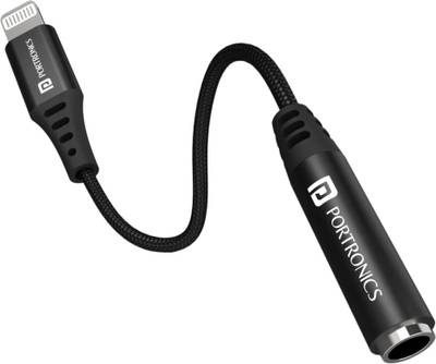 Portronics Lightning Cable 1 m IKONNECT 3 LIGHTNING(8PIN) TO 3.55MM AUX CONNECTOR,FOR IOS(BLACK)