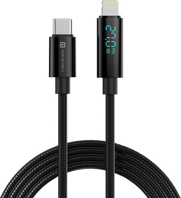 Portronics Lightning Cable 3 A 1.2 m Konnect View 27W Type C to 8 PIN Fast Charging Cable with Data Sync(Compatible with Smartphones, Black, One Cable)