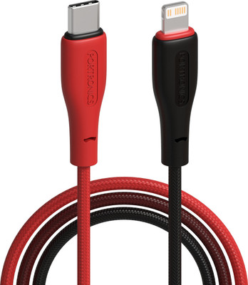 Portronics Lightning Cable 3 A 1 m Hue X 60W Dual Tone Colour Fast Charging Cable 480Mbps Data Sync, Premium Braided Cable(Compatible with Smartphones, Black, Red, One Cable)