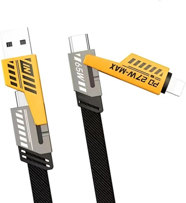 Chaebol Lightning Cable 1 m USB C to Lightning Cable [60W Fast Charging&Data Sync] Nylon Braided iPhone iPad Charger Cable, Multi Charger Cable, 4 in 1 With Lightning/USB C/USB A Ports(Compatible with Laptop, Smartphone, Laptop, Tablet, Yellow Grey, One Cable)