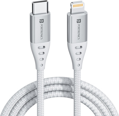 Portronics Lightning Cable 2 A 1 m Konnect L1 20W Type C to 8 Pin(Compatible with Smartphones, White, One Cable)