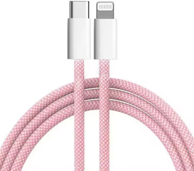 Punnkk Lightning Cable 1 m Braided USB C to Lightning-Fast Charging Data Sync. Cable(Compatible with iPhone 14 Series/13 Series/12 Series/11 Series, Pink, One Cable)