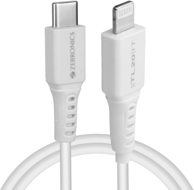 ZEBRONICS Lightning Cable 3 A 1 m PVC Zeb-TL20(Compatible with Mobile, White)