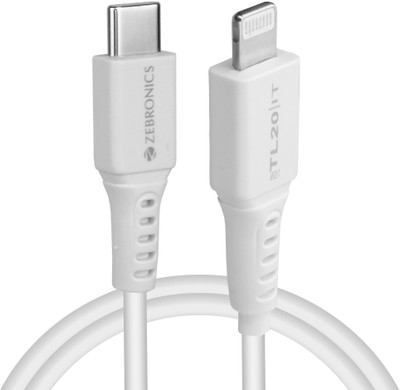 ZEBRONICS Lightning Cable 3 A 1 m PVC Zeb-TL20(Compatible with Mobile, White)