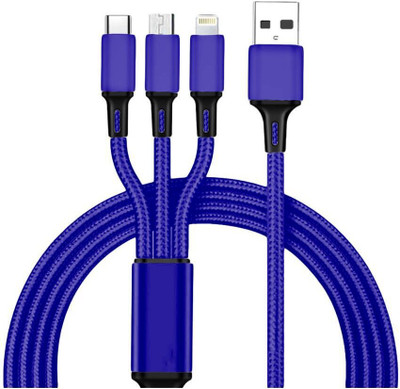 TecSox Lightning Cable 1.2 m Braided Blue 3A Multi Pin Cable 1.2 Meter(Compatible with Apple iPhone/ iPad/ Apple Devices, Syncing All Data, Blue, One Cable)