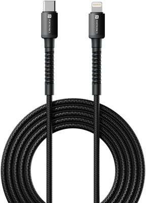 Portronics Lightning Cable 3 A 1 m Konnect X Type C to 8 PIN Cable 27W Fast Charging Cable with Data Transfer(Compatible with Smartphones, Black, One Cable)