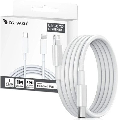 DR VAKU Lightning Cable 1 m USB C to Lightning Cable for Fast Charging and High Speed Data Transfer(Compatible with iPhone 14/14 Plus/14 Pro/Max, 13/12/11 & iOS Devices (Apple MFi Certified), White, One Cable)