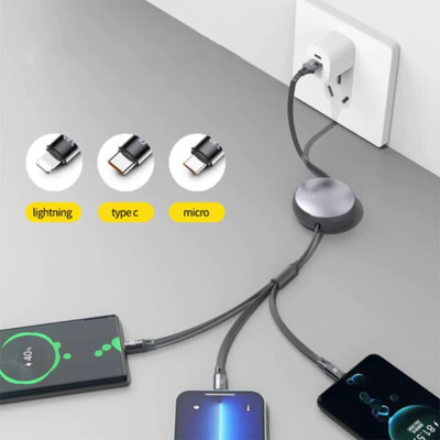 5SUPREME Lightning Cable 3 m foldable cable 3 in 1 Charging Data Cable High Speed awq1(Compatible with Multi - Text, Multicolor, One Cable)
