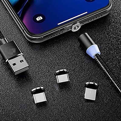 NKL Micro USB Cable 2 A 1.2 m Multi Pins Charging Cables 3 in 1 LED Light Compatible Cable 3 in1 Charging Cable Super Fast Data Cable3.0 A 3 in 1 Cable Nylon Braided Fast Charging Cable 3.0A Magnet Cable Multi 3-in-1 360 Degree Rotate With LED for Android(Compatible with Samsung , Iphone , Type-C fa
