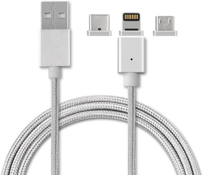 IGADG Magnetic Charging Cable 1 m 3 in 1 Magnetic Data Cable with iOS , Micro USB and Type C ports(Compatible with Android, iOS, Silver)