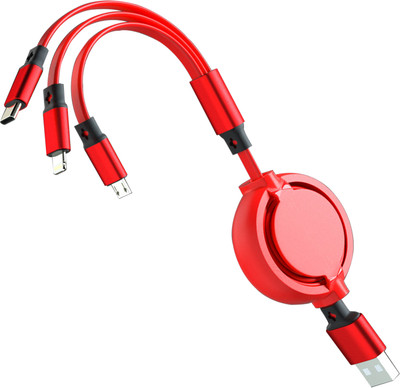 WRADER Micro USB Cable 3 A 1 m Stranded 3 in 1 Fast Charging Data Cable for Micro USB-C and Lightning Phone(Compatible with Micro USB Smartphones, USB-C Smartphones, iOS Phones, Red, One Cable)