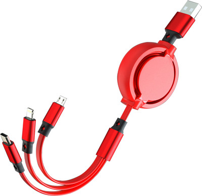 MOBIZAC Micro USB Cable 2 A 1 m Stranded 3 in1 Fast Charging Cable for All Android Smartphones and iOS Data Cable(Compatible with Micro USB Smartphones, USB-C Smartphones, iOS Phones, Red, One Cable)