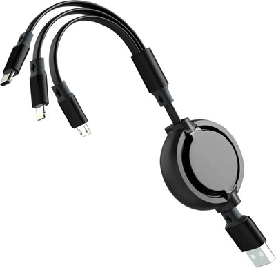 WRADER Micro USB Cable 2 A 1 m Stranded 3 in 1 Fast Charging Data Cable for Micro USB-C and Lightning Charger Cable(Compatible with Micro USB Smartphones, USB-C Smartphones, iOS Phones, Black, One Cable)