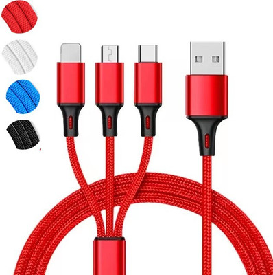 POZUB Micro USB Cable 1.3 m 3In1 Fast Charging Data Cable Multiple Pin Charging Pad Type- C Charging Cable(Compatible with All iOS, Type C, Android & Micro USB Other Devices, Red, One Cable)