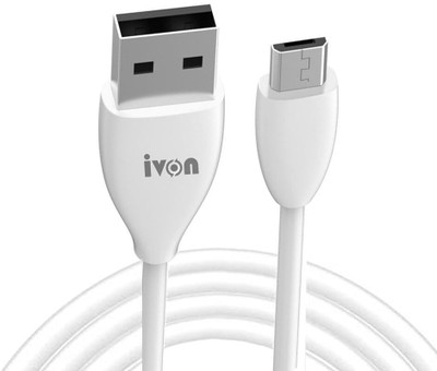 Ivon Micro USB Cable 2 A 3 m EZ608- V8(Compatible with mobiles, White, One Cable)