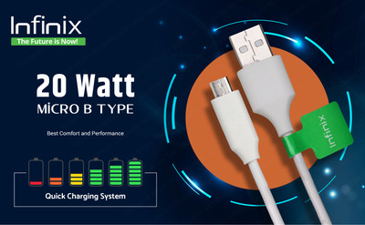 Infinix Micro USB Cable 2 A 1 m , 20 Watt , Model No. 5020XA(Compatible with All Infinix Mobile Micro USB, B Type (V8 ) Cable White, One Cable)
