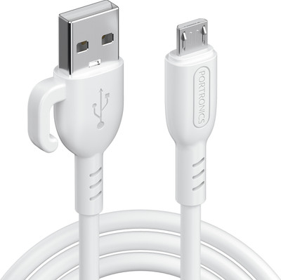 Portronics Micro USB Cable 3 A 1 m Konnect Core 3 USB-A to Micro Cable,Inbuilt Cable Management Hook,3A(Compatible with Smartphones, White, One Cable)