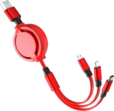 MOOZMOB Micro USB Cable 2 A 1 m 3 in 1 Fast Charging Cable for Micro, USB-C and Lightning Port Retractable Cable(Compatible with Micro USB Smartphones, USB-C Smartphones, iOS Phones, Red, One Cable)
