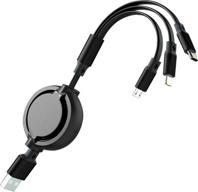 MOOZMOB Micro USB Cable 3 A 1 m 3 in1 Fast Charging Multipin Cable for All Android Smartphones and iOS Phone(Compatible with Micro USB Smartphones, USB-C Smartphones, iOS Phones, Black, One Cable)