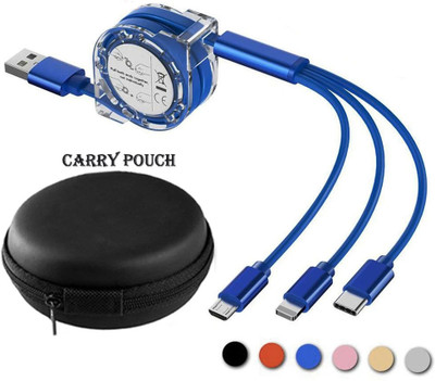 BUFONA Micro USB Cable 1.3 m Retractable Data Cable TypeC Mobile Cable 3in1 Multifunction Fast Charging Cable(Compatible with Smartphone, Blue, One Cable)