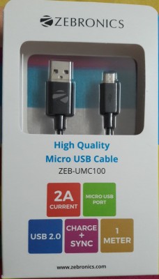 ZEBRONICS Micro USB Cable 2 A 1 m 2A Fast Charging Sync And Charge(Compatible with All Phones With Micro USB Port, Black, One Cable)