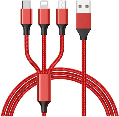 Maxxlite USB Type C Cable 2 A 1.5 m 3 in 1 Charging Cable with 3A Speed, Fast Charging Multi Purpose Cable(Compatible with All Mobiles, Red, Silver, One Cable)