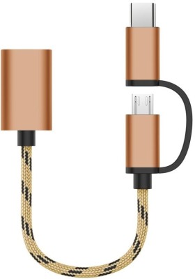 RPMSD Micro USB Cable 2 A 0.15 m 2 in 1 type c male and micro usb to USB Female otg cable(Compatible with type c male port and micro usb male port, Gold, One Cable)