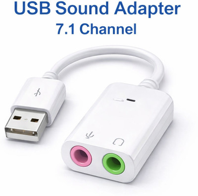 KNP Mono Audio Cable 0.05 m USB SOUND ADAPTER 7.1 CHANNEL(Compatible with Computer, Laptop, Tablet, White, One Cable, Audio Adapter)