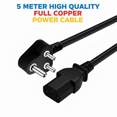 KNP Power Cord 5 m HIGH QUALITY FULL COPPER POWER CABLE 5 METER(Compatible with CPU, PROJECTOR, Gaming Console, Printer, Black, One Cable, NA)