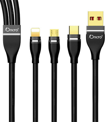 ONCRO 3 in 1 USB cable all in 1 micro iphone type c multi charging Fast charger cable ON 3 IN 1 Nybr blk USB Cable(Black)