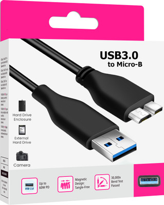 HexaGear Power Sharing Cable 3 A 1 m Copper Braiding Rugged Build USB 3.0 Data Cable for External HDD(Compatible with Seagate, Toshiba, Samsung, WD All External Hard Drive, Iphone Macbook,Camera, Black, One Cable)