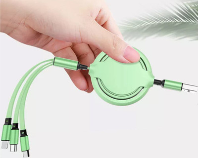 TECHGEAR Power Sharing Cable 1.2 m GREEN 3 In 1 Retractable Multifunction Micro Usb Type C Fast Charging Cable(Compatible with MOBILE, Green, One Cable)
