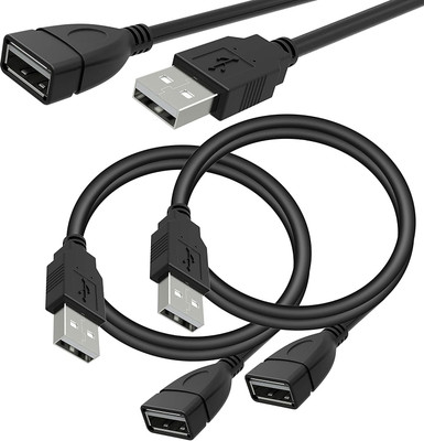 STORITE Reversible USB 2.0 2 A 0.5 m 2 Pack 50cm USB 2.0 Male to Female Extension Plug/Socket Adapter Cable(Compatible with LED,Flash Disk/Pen Drive ,Card Reader, Black)