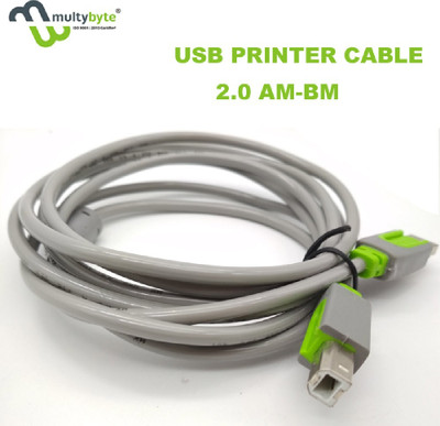 Multybyte Reversible USB 2.0 5 m Foil and braid shielding USB-A to USB-B Printer Cable(Compatible with Printer, Grey, One Cable)